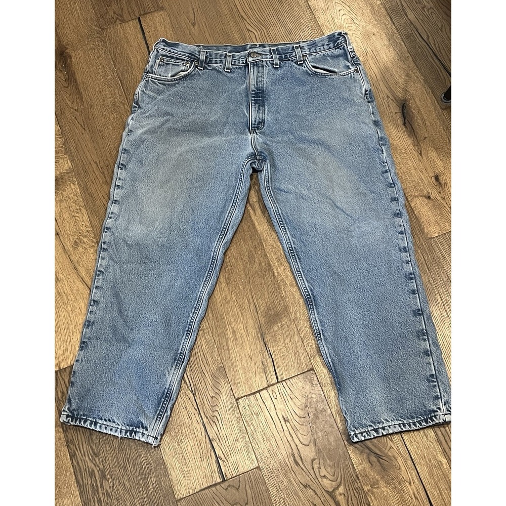 Carhart 44x30 Jeans Mens Blue Denim Relaxed Fit Flannel Lined Work Casual